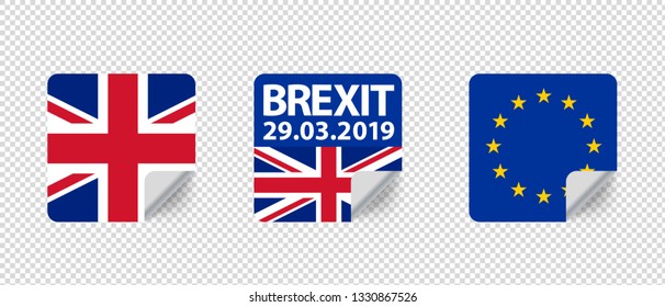 Brexit Square Sticker With Curved Corner - Vector Illustration Set - Isolated On White Background