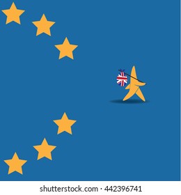 Brexit star walking off EU flag. EPS 10 vector.