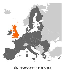 Brexit theme map - map of Europe with highlighted EU member states and United Kingdom in different color. Vector illustration. Simplified map of European Union.