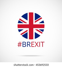Brexit. UK flag round icon and brexit hashtag. United Kingdom exit from from the European Union concept. Flat design vector icon