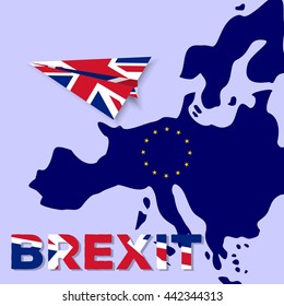 Brexit. United Kingdom flag as paper plane fly away from  European Union. Vector illustration