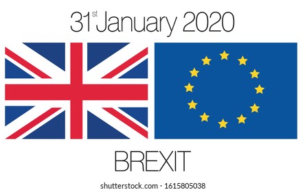 Brexit Vector drawing of UK and EU flags with exit date 31st January 2020