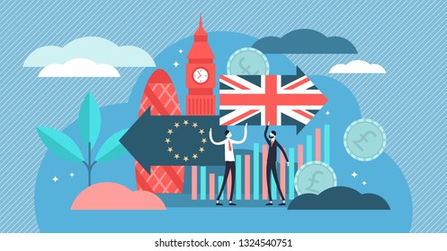 Brexit vector illustration. Flat tiny UK leaving EU referendum persons concept. Britain exit european union vote crisis symbol. Economical and political decision choice result. Euroscepticism reform.