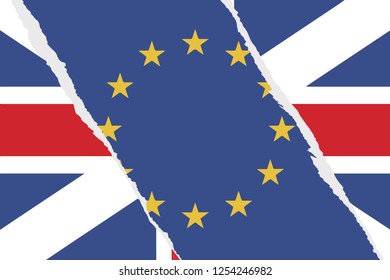 Brexit vector illustration showing torn flags of United Kingdom and European Union