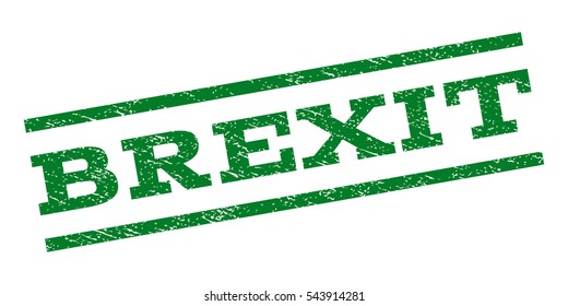 Brexit watermark stamp. Text caption between parallel lines with grunge design style. Rubber seal stamp with unclean texture. Vector green color ink imprint on a white background.