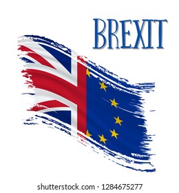 Brexit, waving flags of the United Kingdom and the European Union together. Vector illustration