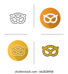 Brezel icon. Flat design, linear and color styles. Pretzel. Isolated vector illustrations