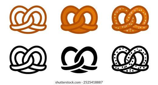 Brezel schwarz-weiss icon. Laugenbrezel mit Salz sign. Bretzel brown illustration. German pastry pictogram.