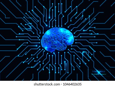 Brian and circuit board in glowing concept of smart and intelligence with technology, Eps 10 vector