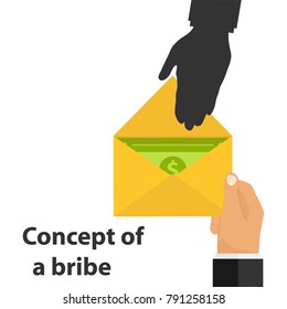 Bribe, concept of bribe. The hand gives an envelope with money. Corruption scheme. Flat design, vector illustration, vector.