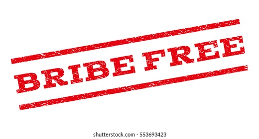 Bribe Free watermark stamp. Text tag between parallel lines with grunge design style. Rubber seal stamp with unclean texture. Vector red color ink imprint on a white background.