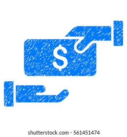 Bribe grainy textured icon for overlay watermark stamps. Flat symbol with scratched texture. Dotted vector blue ink rubber seal stamp with grunge design on a white background.
