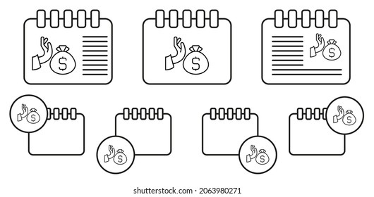 Icono de puente, mano, vector de dinero en la ilustración de conjunto de calendario para ui y ux, sitio web o aplicación móvil