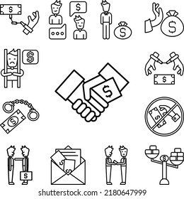 Soborno, icono de apretar la mano en una colección con otros elementos