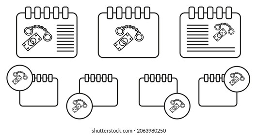 Bribe, handcuffs, clamp, money vector icon in calender set illustration for ui and ux, website or mobile application