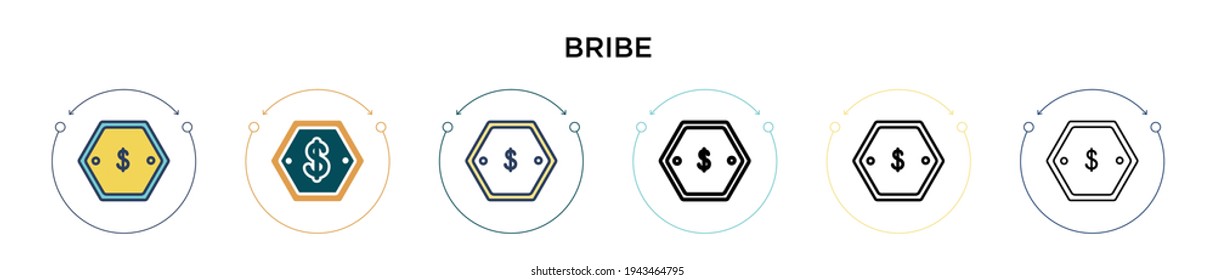 Bribe icon in filled, thin line, outline and stroke style. Vector illustration of two colored and black bribe vector icons designs can be used for mobile, ui, web