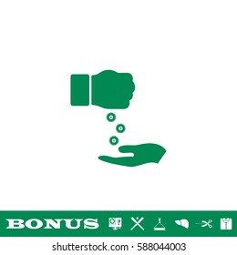 Bribe icon flat. Green pictogram on white background. Vector illustration symbol and bonus button