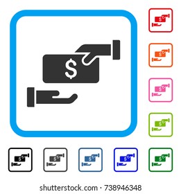 Bribe icon. Flat grey pictogram symbol inside a light blue rounded squared frame. Black, gray, green, blue, red, orange color variants of Bribe vector. Designed for web and software UI.