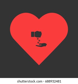Bribe icon flat. Simple pictogram on heart background. Vector illustration symbol