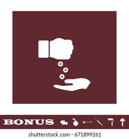 Bribe icon flat. White pictogram on brown background. Vector illustration symbol and bonus icons