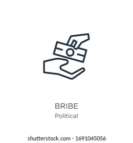 Bribe icon. Thin linear bribe outline icon isolated on white background from political collection. Line vector sign, symbol for web and mobile