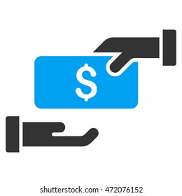 Bribe icon. Vector style is bicolor flat iconic symbol with rounded angles, blue and gray colors, white background.