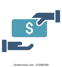 Bribe icon. Vector style is bicolor flat iconic symbol with rounded angles, cyan and blue colors, white background.