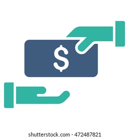 Bribe icon. Vector style is bicolor flat iconic symbol with rounded angles, cobalt and cyan colors, white background.