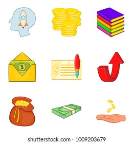 Bribe icons set. Cartoon set of 9 bribe vector icons for web isolated on white background