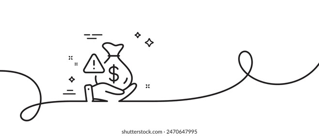 Bribe line icon. Continuous one line with curl. Money fraud crime sign. Cash scam symbol. Bribe single outline ribbon. Loop curve pattern. Vector