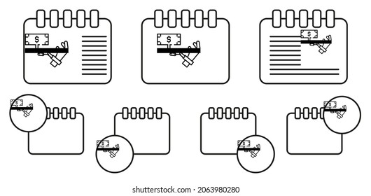 Soborno, dinero, icono de vector de mano en la ilustración de conjunto de calénder para ui y ux, sitio web o aplicación móvil