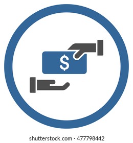 Bribe rounded icon. Vector illustration style is flat iconic bicolor symbol, cobalt and gray colors, white background.