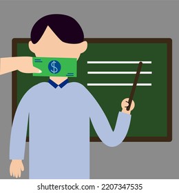 Bribe teacher concept. Illustration of corrupt academician.