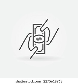 Bribe vector Dollar Bankkote in Hands concept icon or sign in thin line style