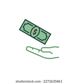 Icono o signo de color de la noción de vector de soborno Mano y Billete