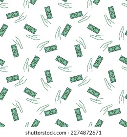 Bribe vector Hand and Banknote concept colored seamless pattern