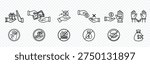 Bribery, corruption, anti corruption and anti-fraud icon set – editable outline symbols of gift, money, handshake, refusal and illegal payment