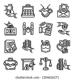 Bribery icon set. Outline set of bribery vector icons for web design isolated on white background