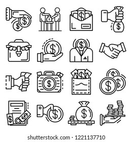 Bribery icon set. Outline set of bribery vector icons for web design isolated on white background