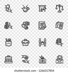 Bribery icon set. Outline set of bribery vector icons for web design