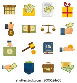 Bribery icons set. Flat set of bribery vector icons isolated on white background