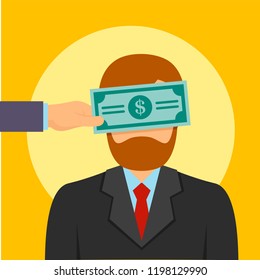Bribery money close eyes concept background. Flat illustration of bribery money close eyes vector concept background for web design