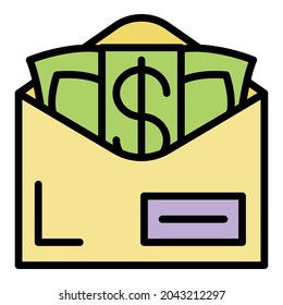 Bribery money envelope icon. Outline bribery money envelope vector icon color flat isolated on white
