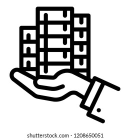 Bribery money give icon. Outline bribery money give vector icon for web design isolated on white background