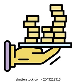 Bribery money tray icon. Outline bribery money tray vector icon color flat isolated on white