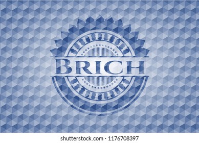 Brich blue badge with geometric pattern background.