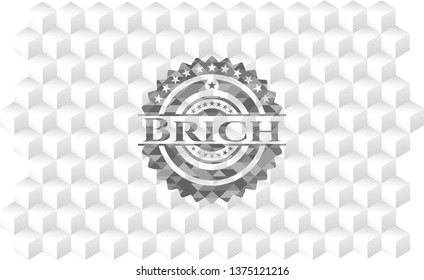 Brich retro style grey emblem with geometric cube white background