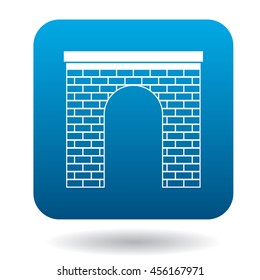 Brick arch icon in simple style in blue square. Construction and interiors symbol