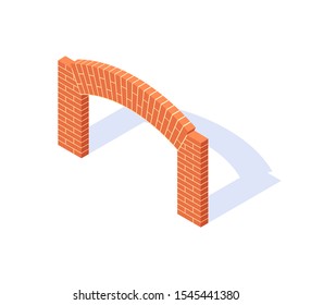 Brick arch isometric. Masonry icon in flat style. Vector illustration on a white background.