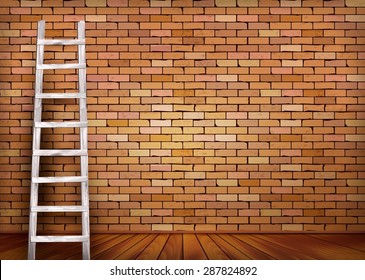 Brick background with a ladder. Vector.